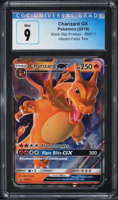 2019 POKEMON SM BLACK STAR PROMO HIDDEN FATES TIN CHARIZARD GX CGC 9 MINT