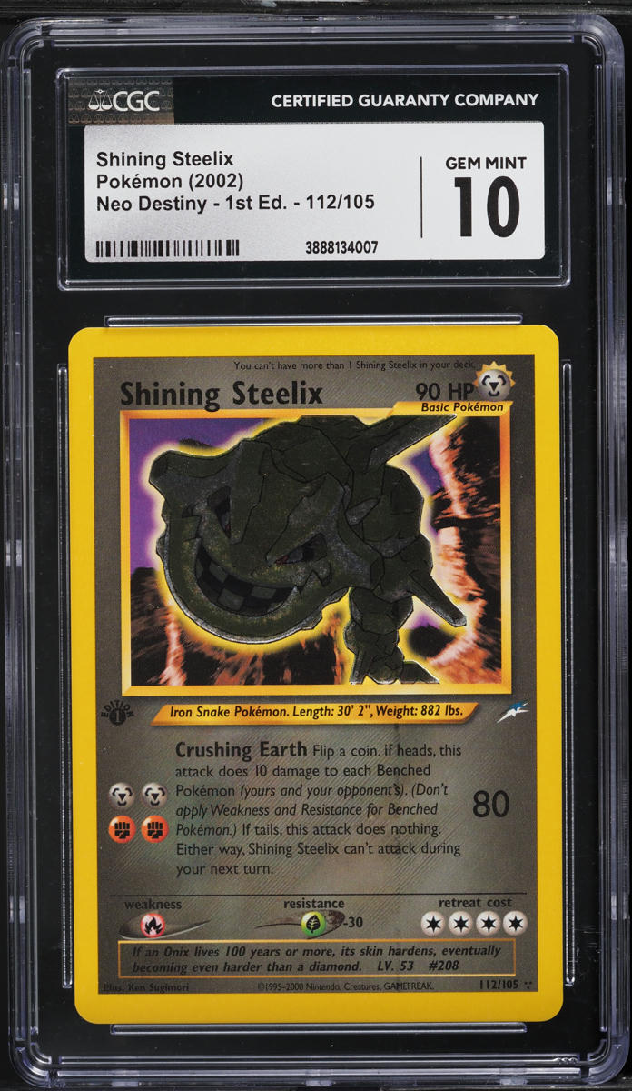 2002 POKEMON NEO DESTINY 1ST EDITION HOLO SHINING STEELIX #112 CGC 10 GEM MINT