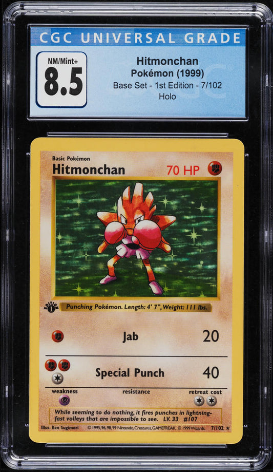 1999 POKEMON BASE SET 1ST EDITION HOLO HITMONCHAN #7 CGC 8.5 NM-MT+