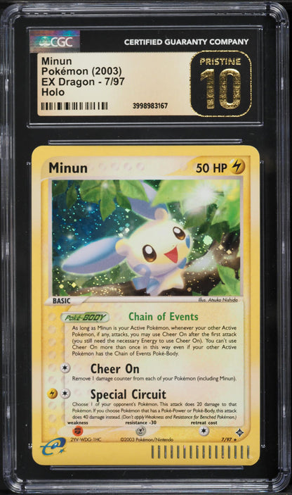 2003 POKEMON EX DRAGON HOLO MINUN #7 CGC 10 PRISTINE
