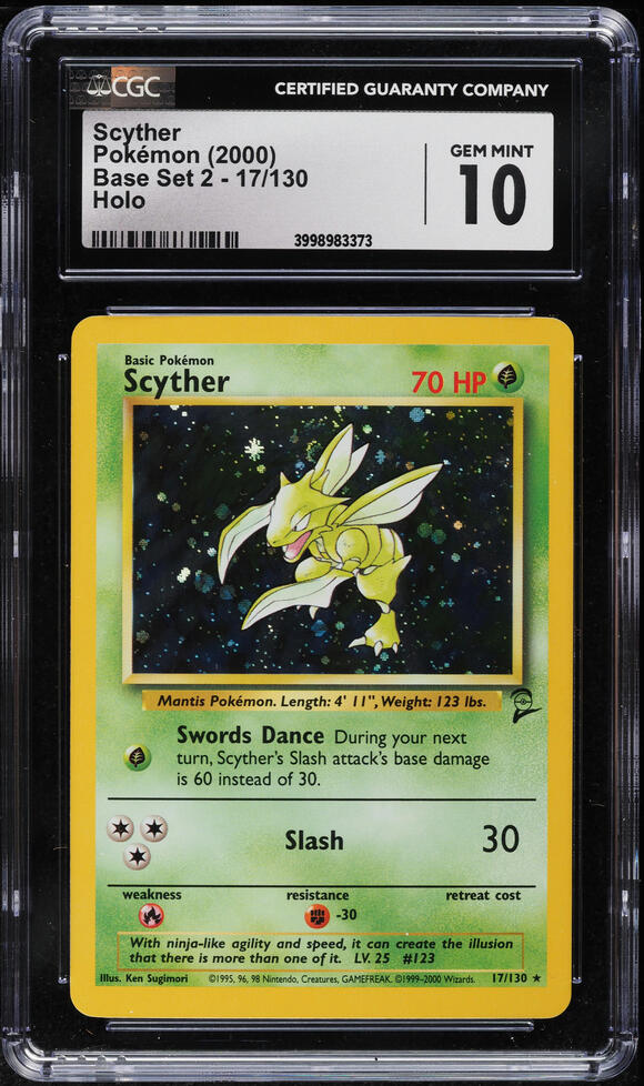 2000 POKEMON BASE SET 2 HOLO SCYTHER #17 CGC 10 GEM MINT