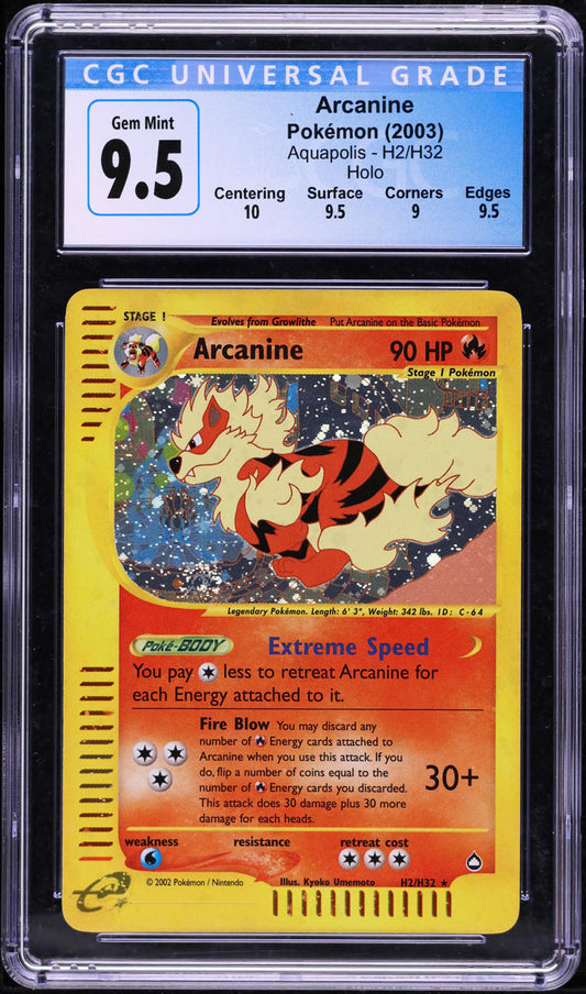 2003 POKEMON AQUAPOLIS HOLO ARCANINE #H2 CGC 9.5 GEM MINT