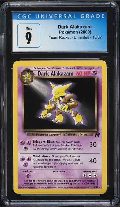 2000 POKEMON TEAM ROCKET DARK ALAKAZAM #18 CGC 9 MINT