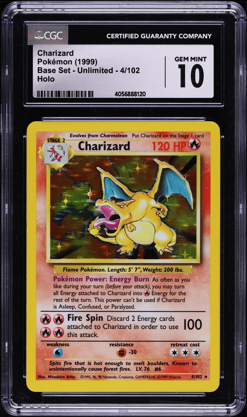 1999 POKEMON BASE SET HOLO CHARIZARD #4 CGC 10 GEM MINT
