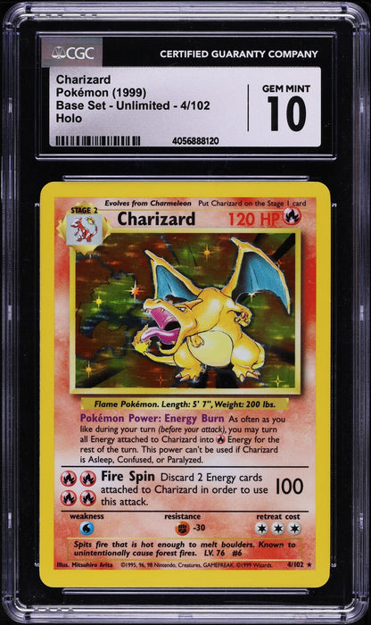 1999 POKEMON BASE SET HOLO CHARIZARD #4 CGC 10 GEM MINT