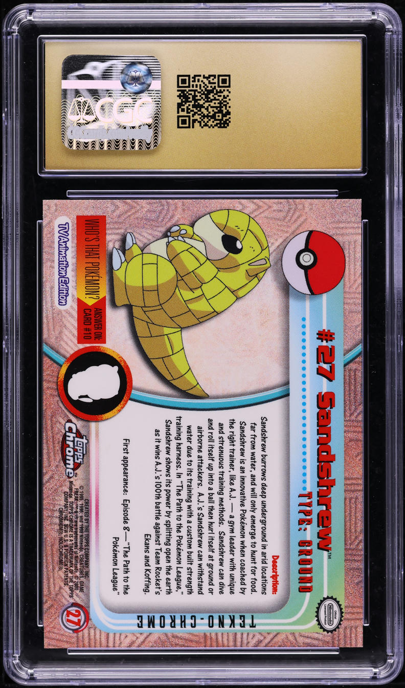 2000 TOPPS CHROME POKEMON SERIES 1 TEKNO SANDSHREW #27 CGC 10 PRISTINE