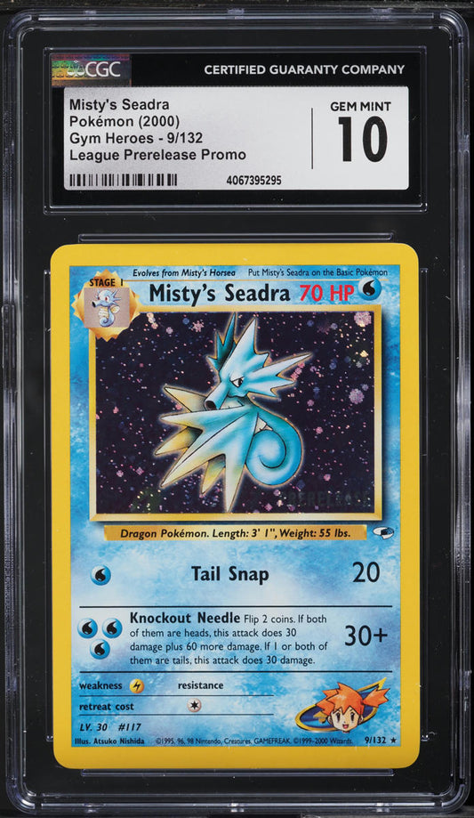 2000 POKEMON GYM HEROES PRERELEASE HOLO MISTY'S SEADRA #9 CGC 10 GEM MINT