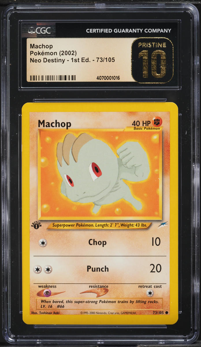 2002 POKEMON NEO DESTINY 1ST EDITION MACHOP #73 CGC 10 PRISTINE