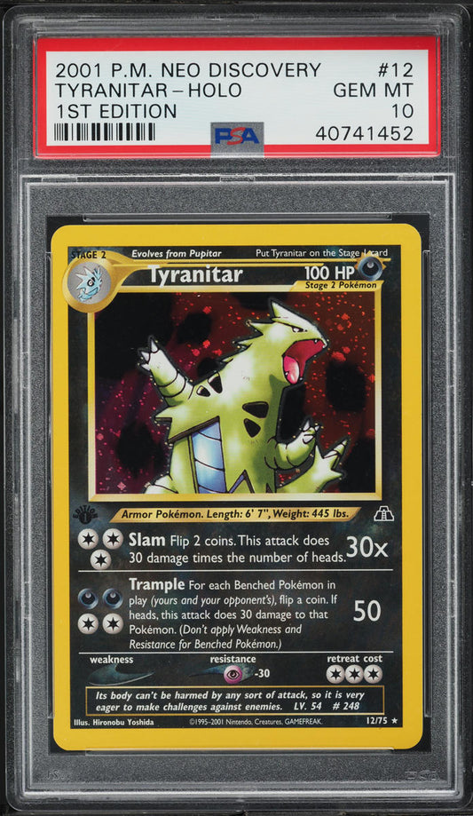 2001 POKEMON NEO DISCOVERY 1ST EDITION HOLO TYRANITAR #12 PSA 10 GEM MINT