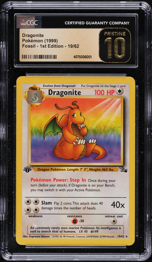 1999 POKEMON FOSSIL 1ST EDITION DRAGONITE #19 CGC 10 PRISTINE