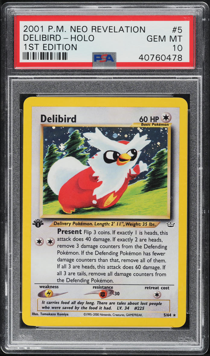 2001 POKEMON NEO REVELATION 1ST EDITION HOLO DELIBIRD #5 PSA 10 GEM MINT