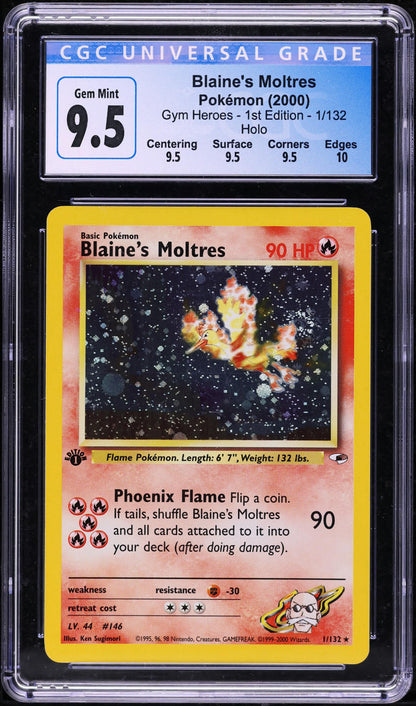 2000 POKEMON GYM HEROES 1ST EDITION HOLO BLAINE'S MOLTRES #1 CGC 9.5 GEM MINT