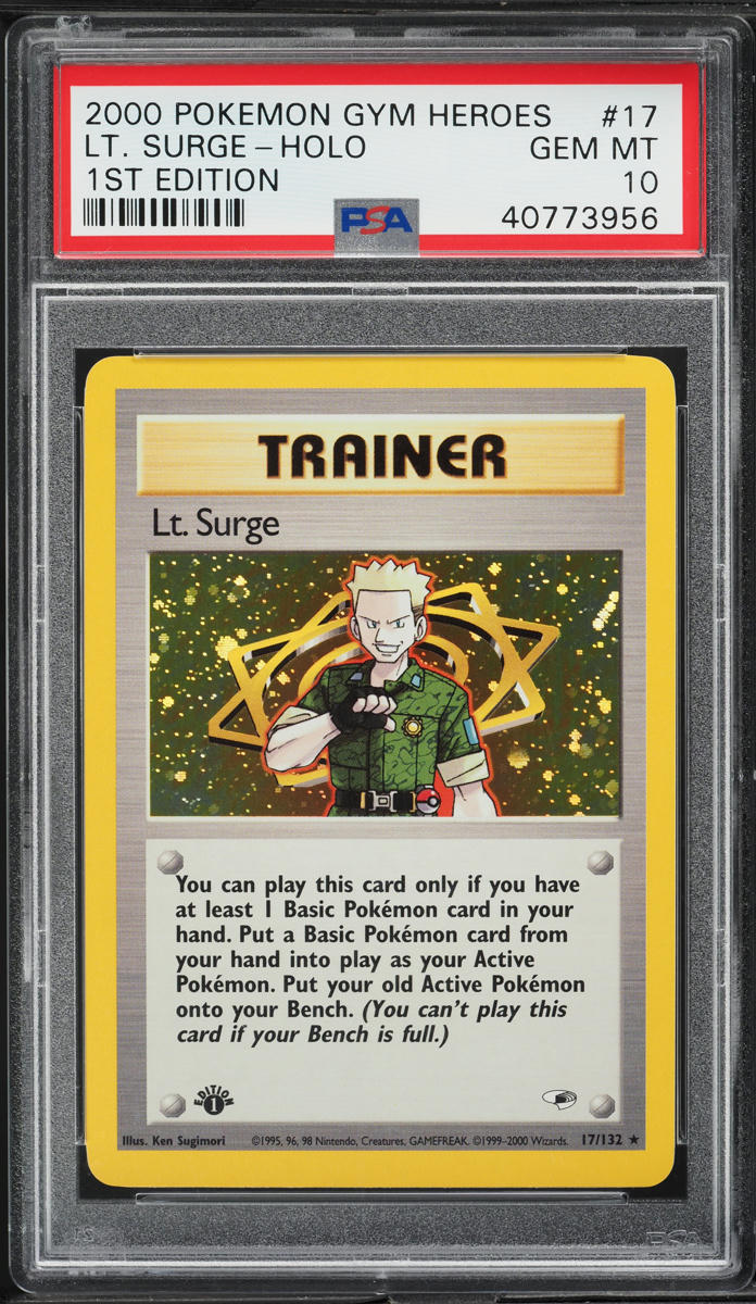 2000 POKEMON GYM HEROES 1ST EDITION HOLO LT. SURGE #17 PSA 10 GEM MINT