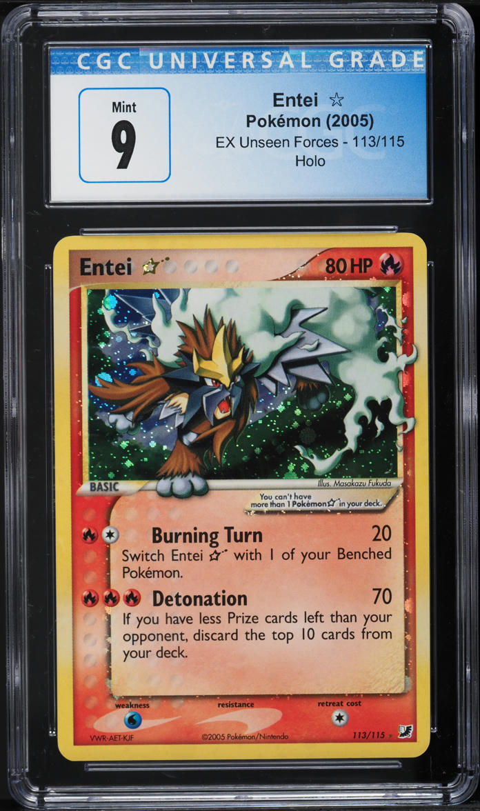 2005 POKEMON EX UNSEEN FORCES HOLO ENTEI #113 CGC 9 MINT