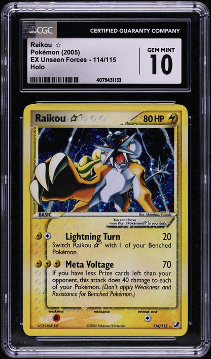 2005 POKEMON EX UNSEEN FORCES HOLO RAIKOU GOLD STAR #114 CGC 10