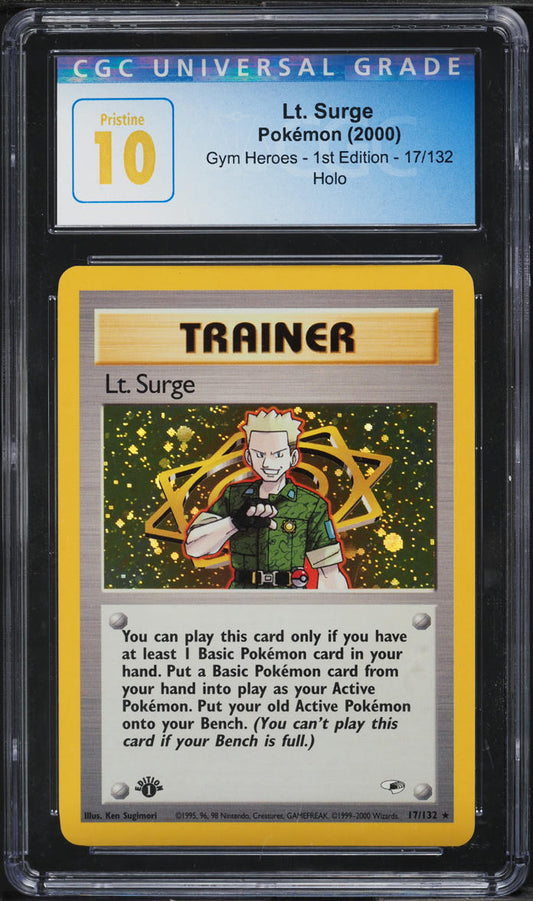 2000 POKEMON GYM HEROES 1ST EDITION HOLO LT. SURGE #17 CGC 10 PRISTINE