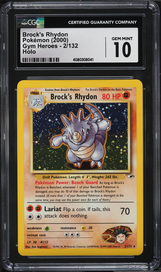 2000 POKEMON GYM HEROES HOLO BROCK'S RHYDON #2 CGC 10 GEM MINT