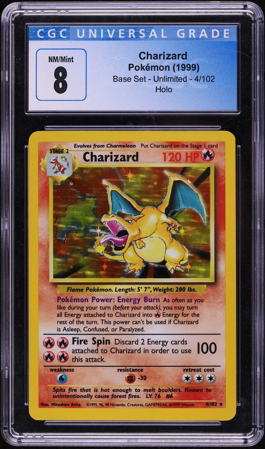 1999 POKEMON BASE SET HOLO CHARIZARD #4 CGC 8 NM-MT