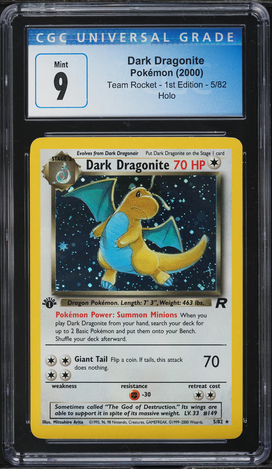 2000 POKEMON TEAM ROCKET 1ST EDITION HOLO DARK DRAGONITE #5 CGC 9 MINT