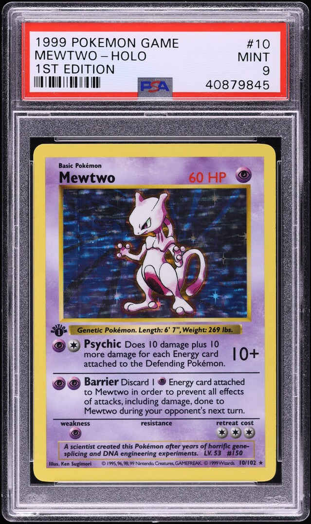 1999 POKEMON BASE SET SHADOWLESS 1ST EDITION HOLO MEWTWO #10 PSA 9 MINT