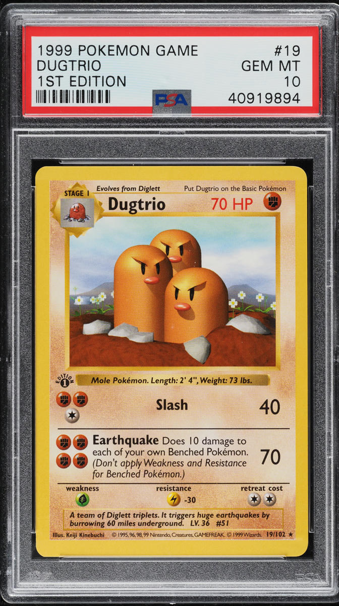 1999 POKEMON BASE SET SHADOWLESS 1ST EDITION DUGTRIO #19 PSA 10 GEM MINT