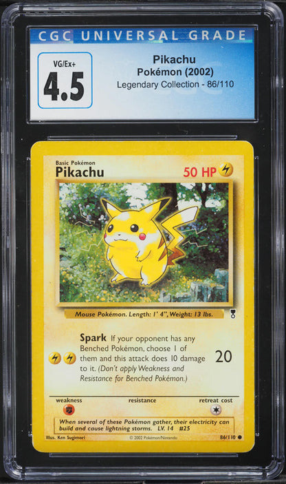 2002 POKEMON LEGENDARY COLLECTION PIKACHU #86 CGC 4.5 VGEX+