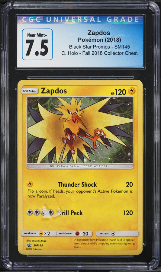 2018 POKEMON SUN & MOON BLACK STAR PROMO FALL COLLECTOR CHEST HOLO ZAPDOS #SM145 CGC 7.5