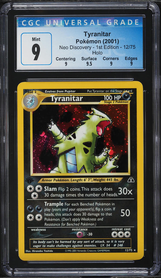 2001 POKEMON NEO DISCOVERY 1ST EDITION HOLO TYRANITAR #12 CGC 9 MINT