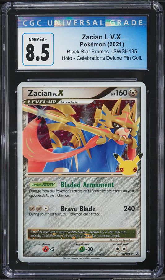 2021 POKEMON SWSH BLACK STAR PROMO CELEBRATIONS HOLO ZACIAN LV.X CGC 8.5 NM-MT+