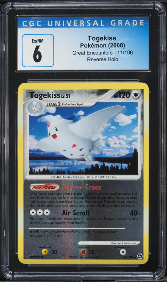 2008 POKEMON GREAT ENCOUNTERS REVERSE HOLO TOGEKISS #11 CGC 6