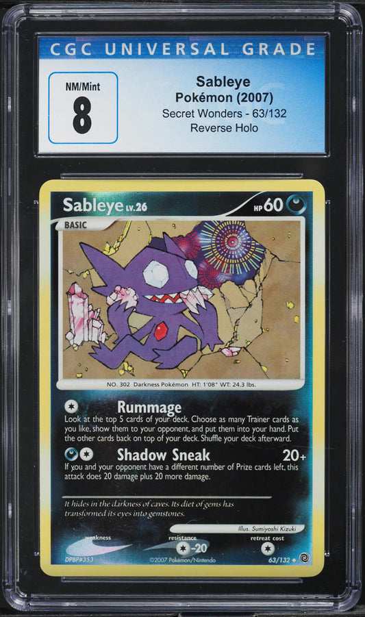 2007 POKEMON SECRET WONDERS REVERSE HOLO SABLEYE #63 CGC 8 NM-MT