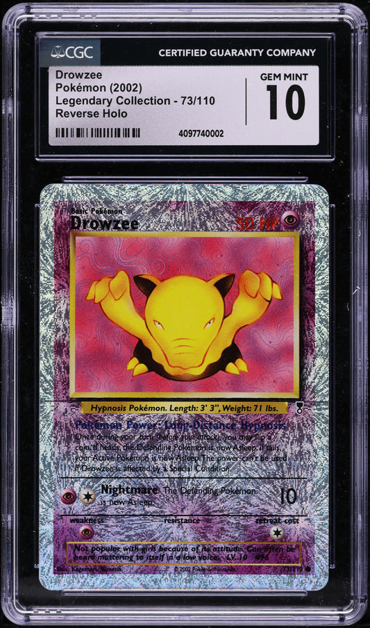 2002 POKEMON LEGENDARY COLLECTION REVERSE HOLO DROWZEE #73 CGC 10 GEM MINT