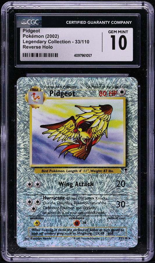 2002 POKEMON LEGENDARY COLLECTION REVERSE HOLO PIDGEOT #33 CGC 10