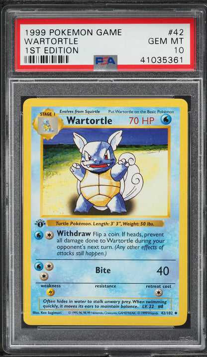 1999 POKEMON BASE SET SHADOWLESS 1ST EDITION WARTORTLE #42 PSA 10 GEM MINT