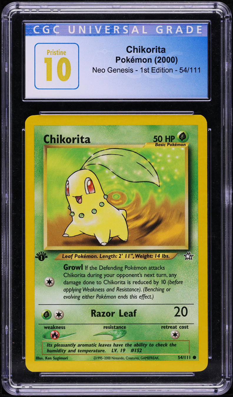 2000 POKEMON NEO GENESIS 1ST EDITION CHIKORITA #54 CGC 10 PRISTINE