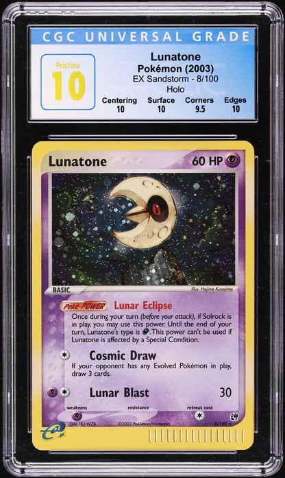 2003 POKEMON EX SANDSTORM HOLO LUNATONE #8 CGC 10 PRISTINE