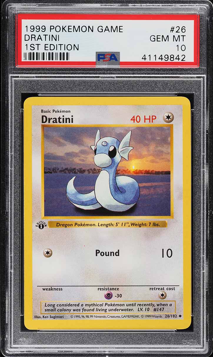 1999 POKEMON BASE SET SHADOWLESS 1ST EDITION DRATINI #26 PSA 10 GEM MINT