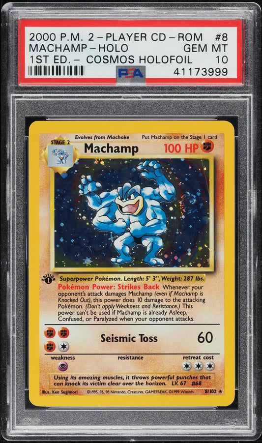 2000 POKEMON 2-PLAYER CD-ROM STARTER SET 1ST ED COSMOS HOLO MACHAMP #8 PSA 10 GEM MINT