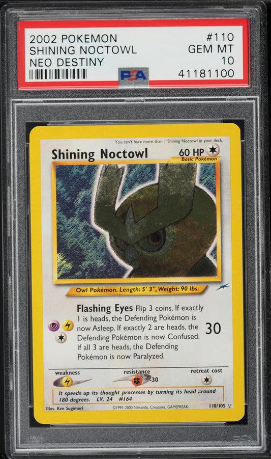 2002 POKEMON NEO DESTINY SHINING NOCTOWL #110 PSA 10 GEM MINT