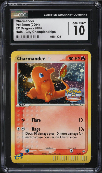 2004 POKEMON EX DRAGON CITY CHAMPIONSHIPS HOLO CHARMANDER #98 CGC 10 GEM MINT