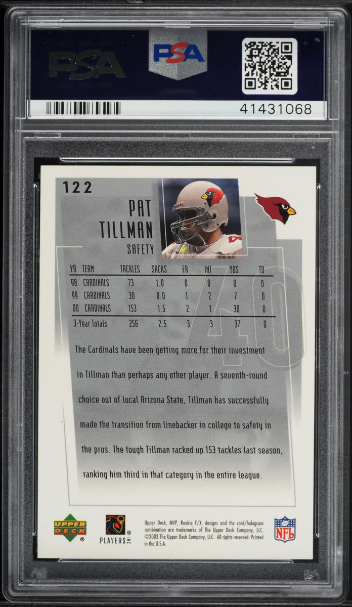 2001 UPPER DECK F/X MVP PAT TILLMAN ROOKIE #122 PSA 8 NM-MT