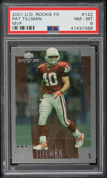 2001 UPPER DECK F/X MVP PAT TILLMAN ROOKIE #122 PSA 8 NM-MT