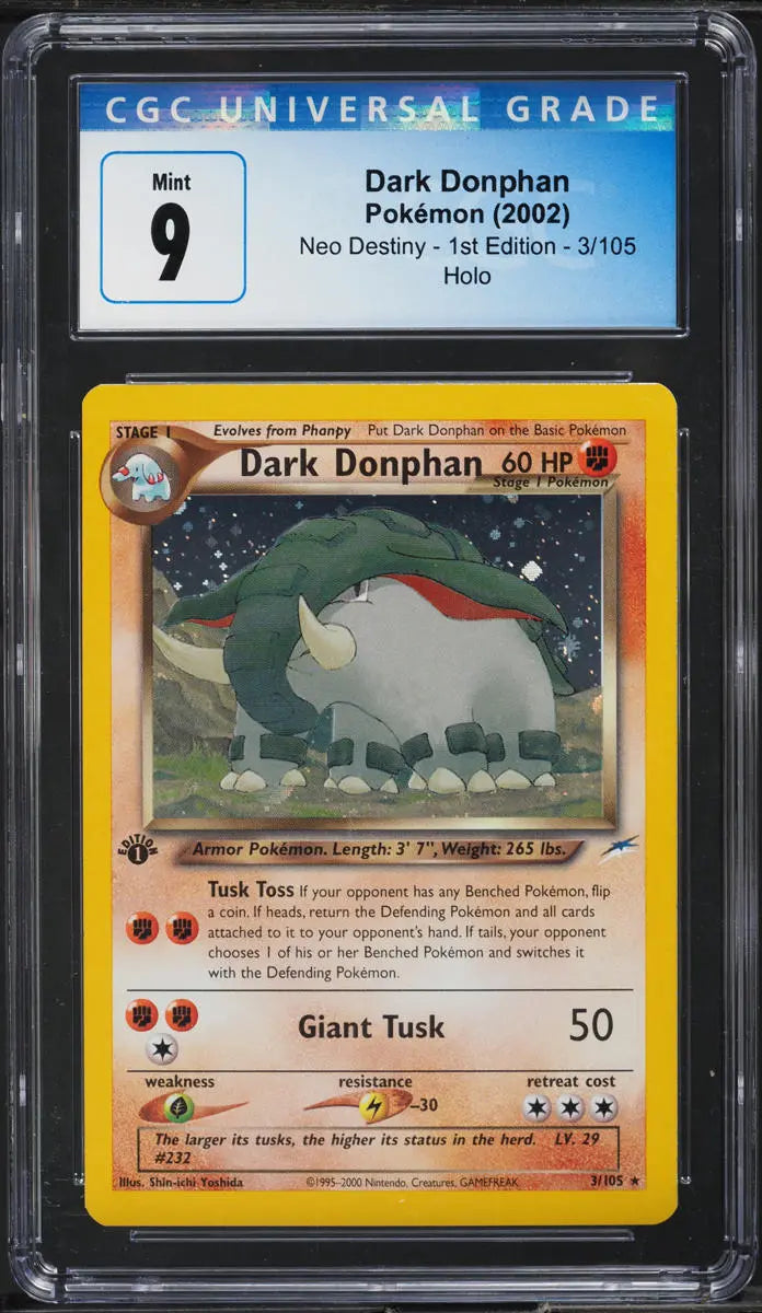 2002 POKEMON NEO DESTINY 1ST EDITION HOLO DARK DONPHAN #3 CGC 9 MINT