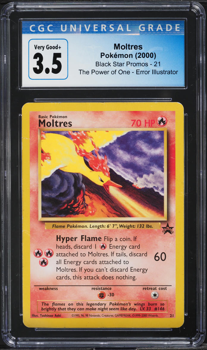 2000 POKEMON MOVIE BLACK STAR PROMO AOKI ERROR MOLTRES #21 CGC 3.5 VG+