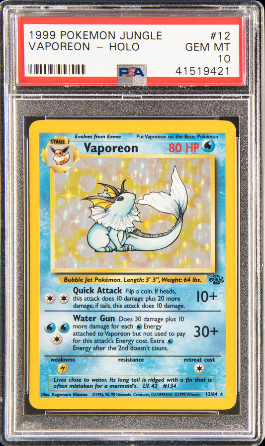 1999 POKEMON JUNGLE HOLO VAPOREON #12 PSA 10 GEM MINT