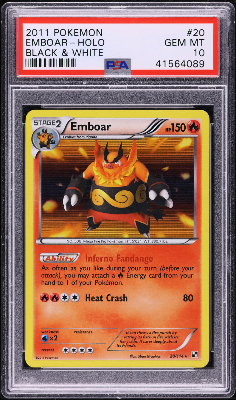 2011 POKEMON BLACK & WHITE HOLO EMBOAR #20 PSA 10 GEM MINT