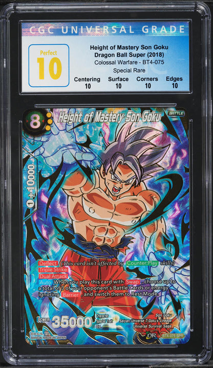 2018 DRAGON BALL SUPER COLOSSAL WARFARE HEIGHT OF MASTERY SON GOKU #BT4-075 CGC 10 PERFECT