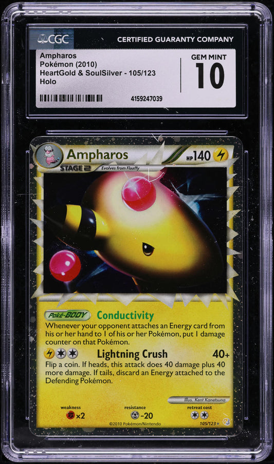 2010 POKEMON HEARTGOLD & SOULSILVER HOLO AMPHAROS #105 CGC 10