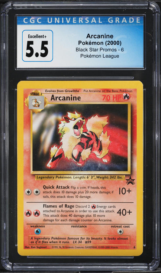 2000 POKEMON LEAGUE BLACK STAR PROMOS ARCANINE #6 CGC 5.5 EX+