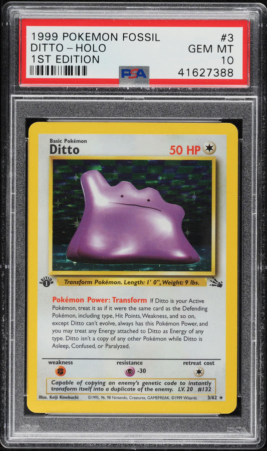 1999 POKEMON FOSSIL 1ST EDITION HOLO DITTO #3 PSA 10 GEM MINT